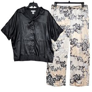 Linea Donatella Satin Pajamas Set Button-Front Size Medium‎
